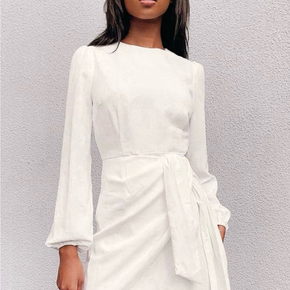 Lulu’s Believe It or Knot White Long Sleeve Tie-Front Skater Dress - Picture 6 of 6